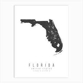 Florida Mono Black And White Modern Minimal Street Map Art Print