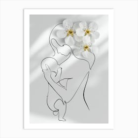 Mother And Baby With Flowers Art Print