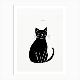Black And White Ink Cat Line Drawing 1 Art Print