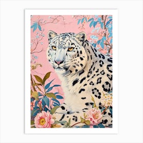 Floral Animal Painting Snow Leopard 4 Art Print