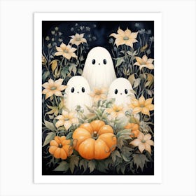 Cute Bedsheet Ghost, Botanical Halloween Watercolour 137 Art Print
