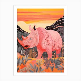 Pink Dotty Rhino Art Print