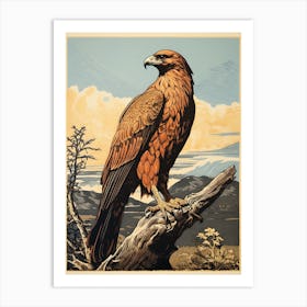 Vintage Bird Linocut Golden Eagle 4 Art Print