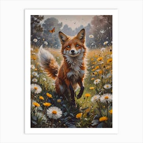 Fox's Meadow Magic: A Fox In The Field Art Print