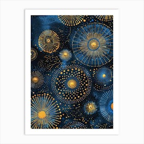 Blue And Gold Starbursts Art Print