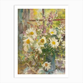 Daisies Flowers On A Cottage Window 2 Art Print