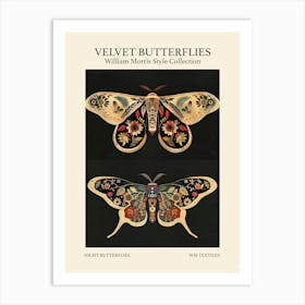 Velvet Butterflies Collection Night Butterflies William Morris Style 2 Art Print