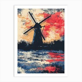 Windmill At Sunset 1 Poster