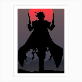 Silhouette Of A Man With Guns Art Print