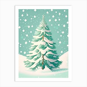 Snowfalkes By Christmas Tree, Snowflakes, Retro Drawing 2 Art Print