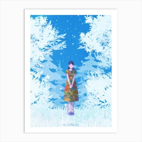 Autumn girl In The Snow Art Print