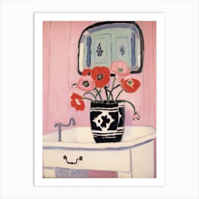 Bathroom Vanity Painting With A Anemone Bouquet 1 Art Print