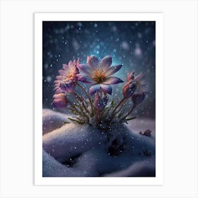 Snow flowers at night 1 Art Print