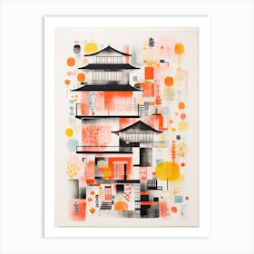 A House In Kyoto, Abstract Risograph Style 3 Art Print