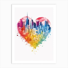 Skyline Rainbow Heart Paint Dripping Illustration 2 Art Print