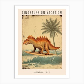 Vintage Ankylosaurus Dinosaur On A Surf Board Poster Art Print