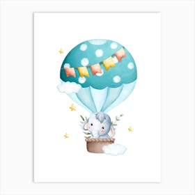 Elephant In A Hot Air Balloon Kids and Nursery Art Print