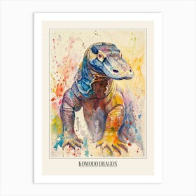 Komodo Dragon Colourful Watercolour 3 Poster Art Print