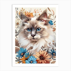 Cat With Flowers 1 Art Print