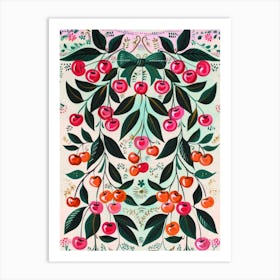 Folk Cherries And Bows 6 Pattern Art Print