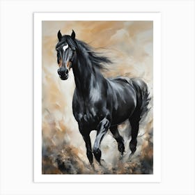 Black Horse Running Abstract Art Print