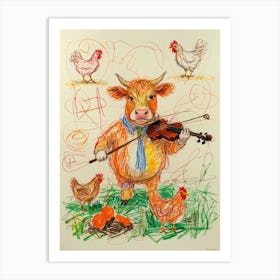 Cow Playing Violin Art Print