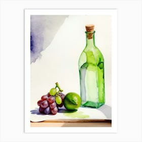 Lime and Grape near a bottle watercolor painting 24 Art Print