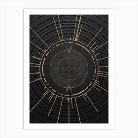 Geometric Glyph Symbol in Gold with Radial Array Lines on Dark Gray n.0064 Art Print