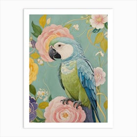 Parrot With Flowers In Pastel Colours Art Print