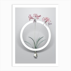 Vintage Nerine Minimalist Flower Geometric Circle on Soft Gray n.0368 Art Print