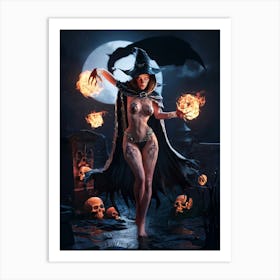 Sexy Evil Witch with Tattoos and Fireballs #6 Art Print