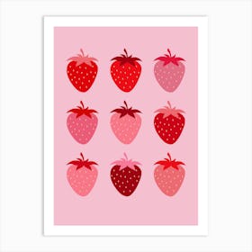 Pink And Red Strawberries Fruit Art Print