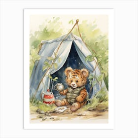 Tiger Illustration Camping Watercolour 1 Art Print