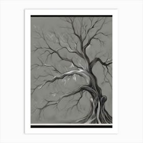 Black And White Illustration Of A Tree With Exposed Roots Art Print