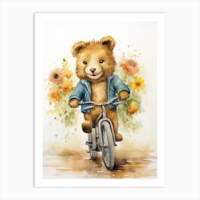 Biking Watercolour Lion Art Painting 1 Art Print