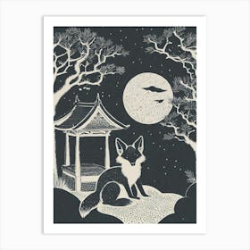 A Mystical Scene Of Fox Spirits In A Moonlit Shrine Ukiyo-E Art Print