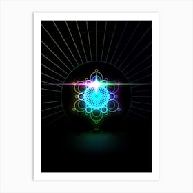 Neon Geometric Glyph in Candy Blue and Pink with Rainbow Sparkle on Black n.0266 Art Print