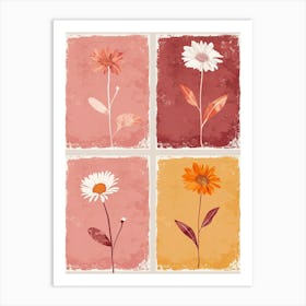 Set Of 4 Simple Hand Drawn Daisies On Pink Paper 3 Art Print