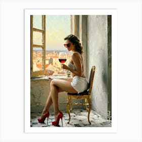 Red Wine And Sensual Woman 2 Art Print