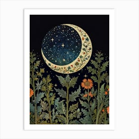 Moon And Flowers Style William Morris 1 Art Print 1 Art Print