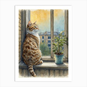 Cat On The Window Sill Art Print