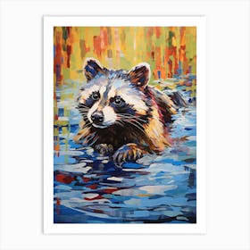 A Raccoon Swimming In River In The Style Of Jasper Johns 2 Art Print