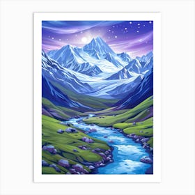 Mountain Valley At Night Art Print