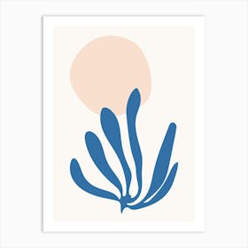 Matisse inspired Celadon Blue and Peach Leaf Cutout Art Print