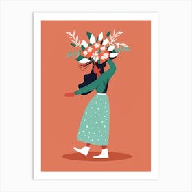 Illustration Of A Woman Carrying Flowers Art Print