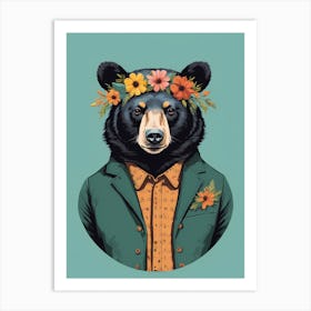 Floral Black Bear Portrait In A Suit (27) Art Print