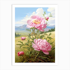 Peony Wildflower In Grassland (3) Art Print