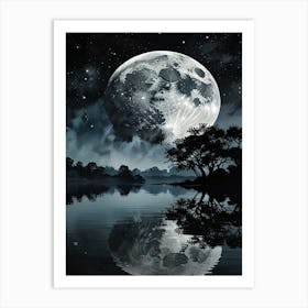 Full Moon Over Water 1 Art Print