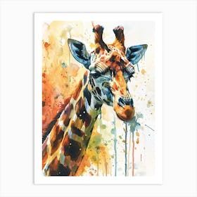 Giraffe Face Watercolour Portrait 1 Art Print