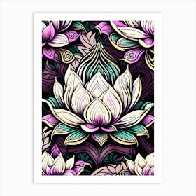 Lotus Flower Repeat Pattern Graffiti 1 Art Print